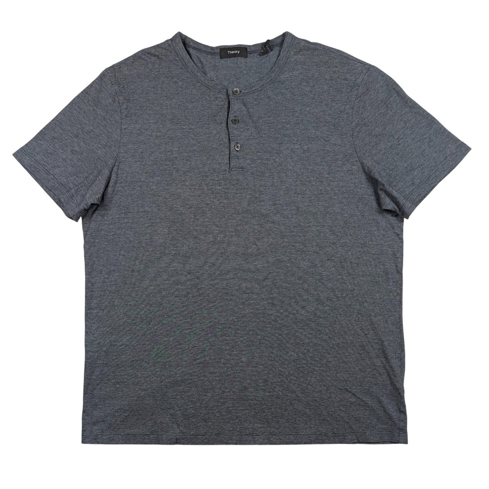 Theory‎ Henley Shirt Mens XL Grey Blue Heathered Short Sleeve Cotton J0594531